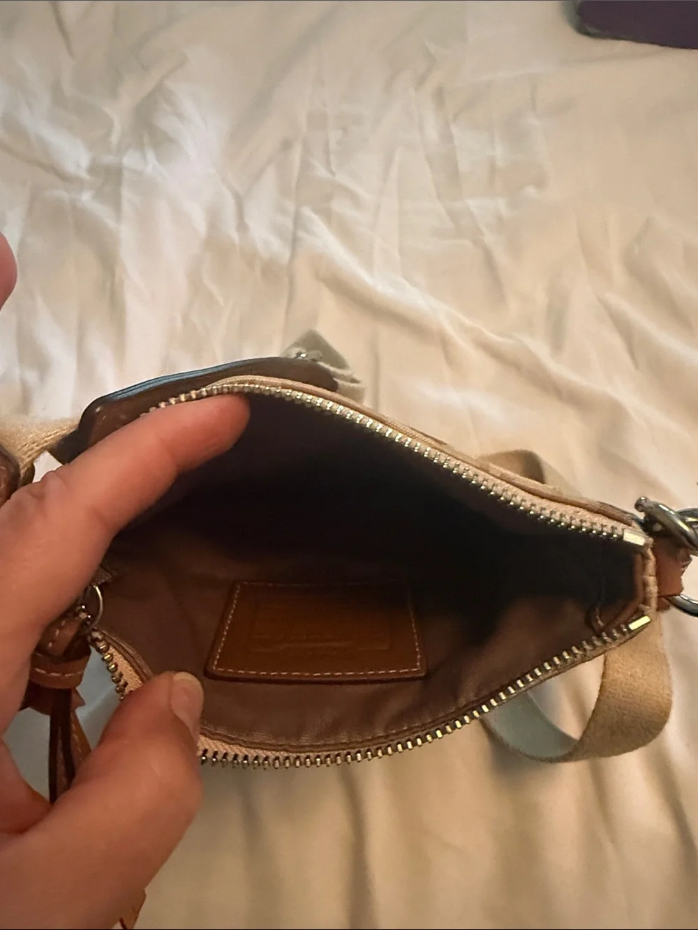 Coach Tan/Beige Signature Messenger Bag with Adjustable Canvas Strap